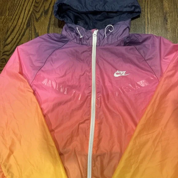 NIKE Windrunner Sunset Windbreaker Mens Medium Pink Pow Wow Hood Pockets Rare - Picture 13 of 13